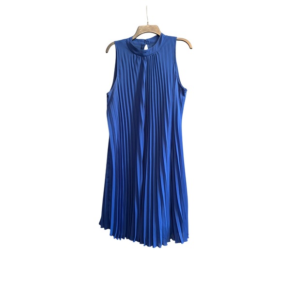 Royal Blue Pleated 14/16 Dress Est. 1946 Sleeveless Mock Neck Midi Cocktail - Picture 1 of 10